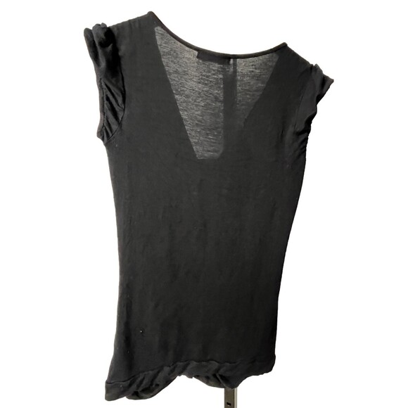 Kenar Black Y2K Tee Designer T-Shirt Medium Ruched Ruffle Short Sleeve V Neck‎ - Picture 2 of 3